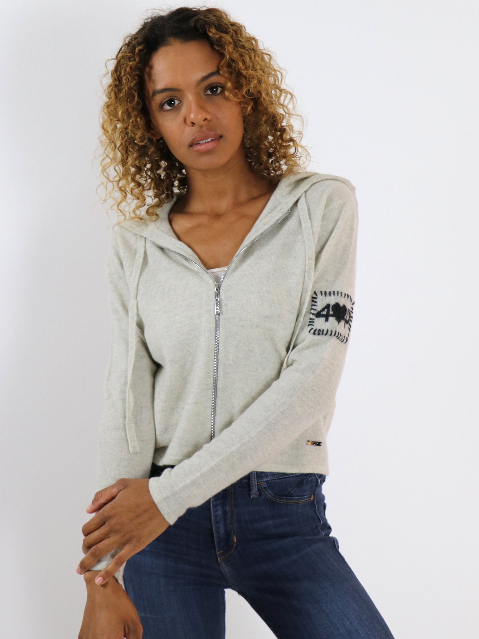 Cropped Zip up Cashmere Hoodie