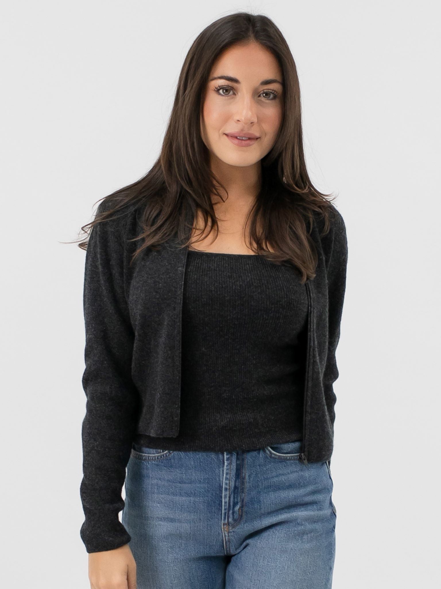 Fine Ribbed Cashmere Zip-Up Cardigan