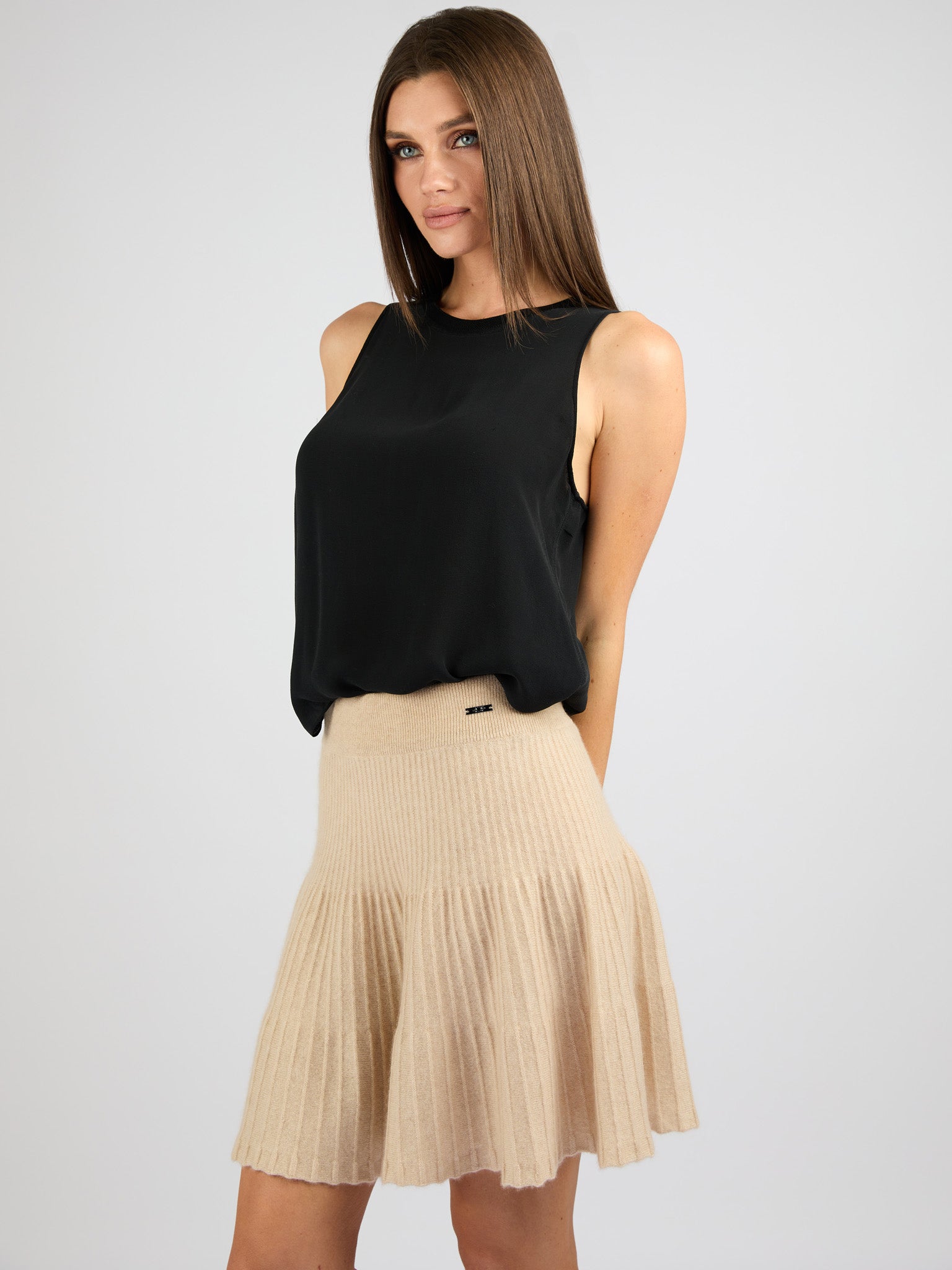 Cashmere Short A-Line Ribbed Skirt