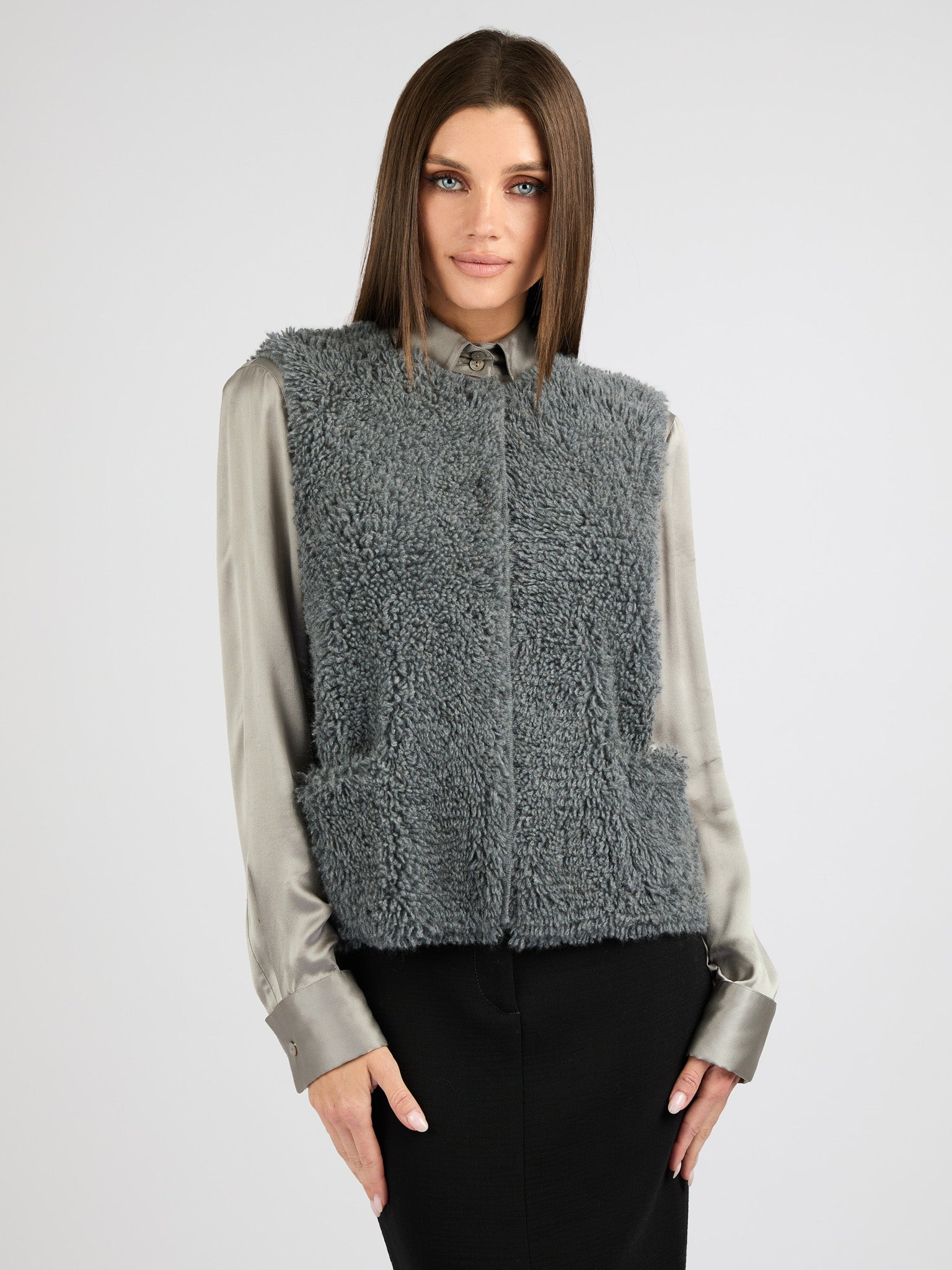 Cashmere Vest with a Textured Fur Effect