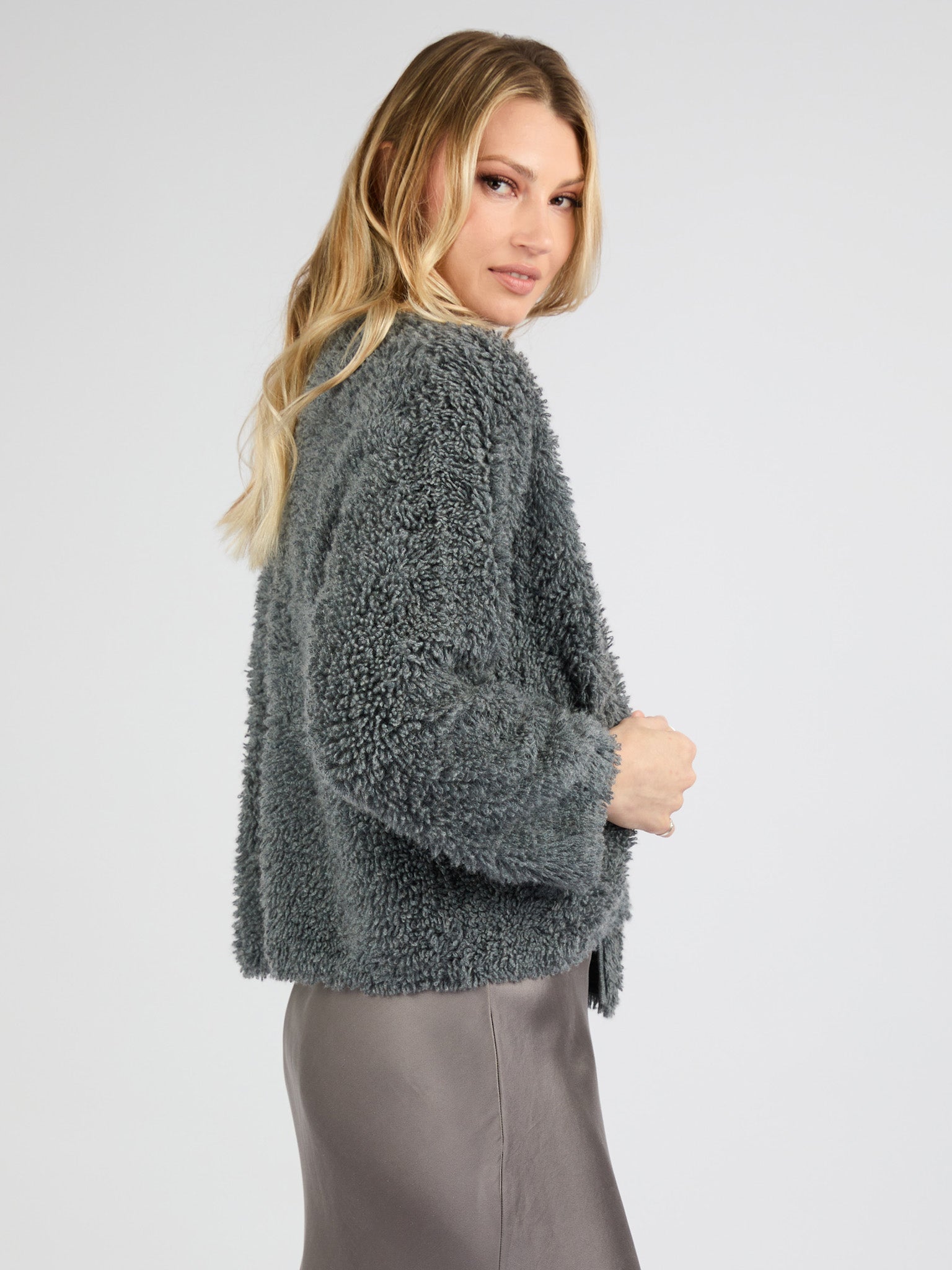 Classic Cashmere Cardigan with a Textured Fur Effect