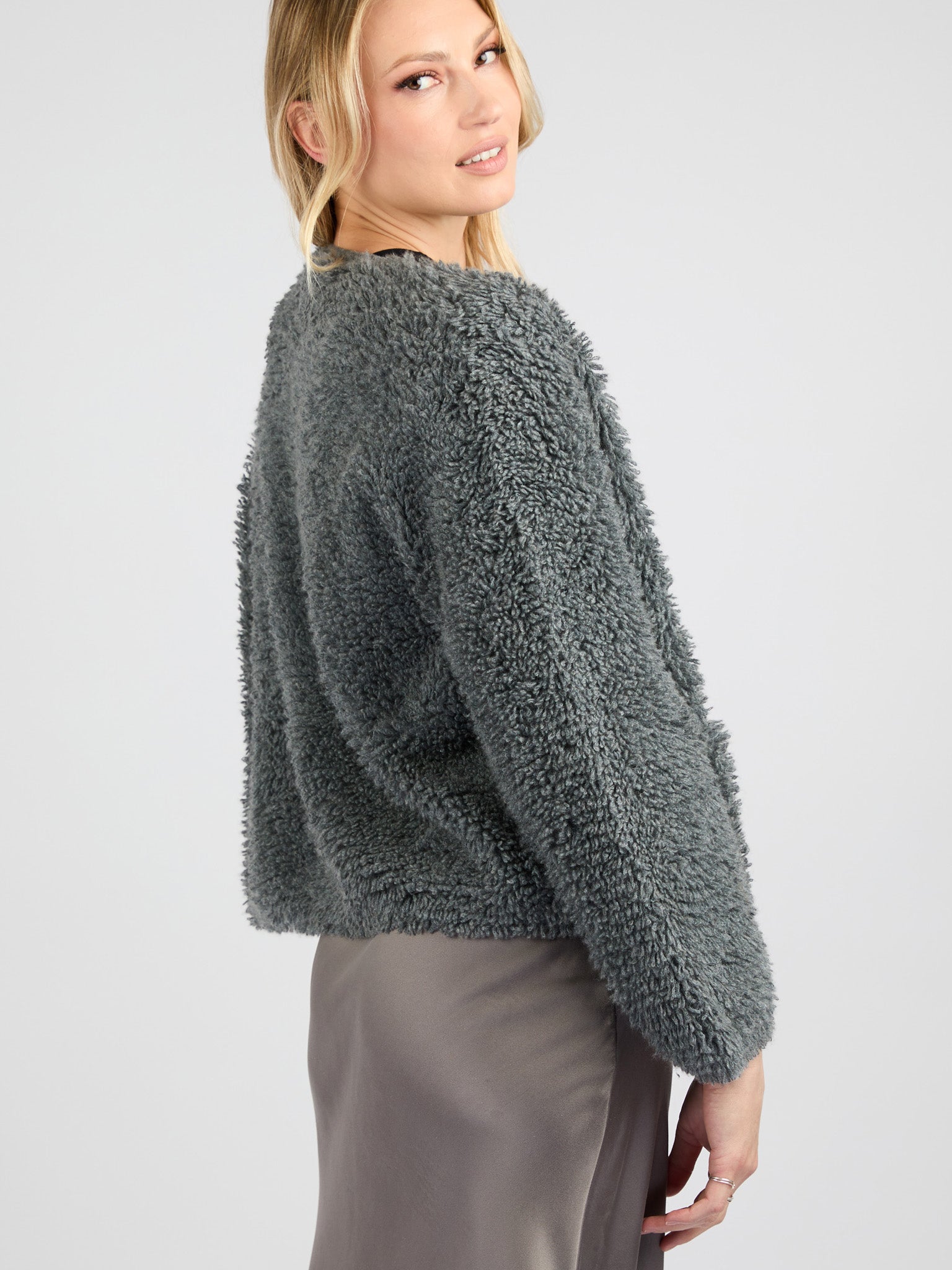 Classic Cashmere Cardigan with a Textured Fur Effect