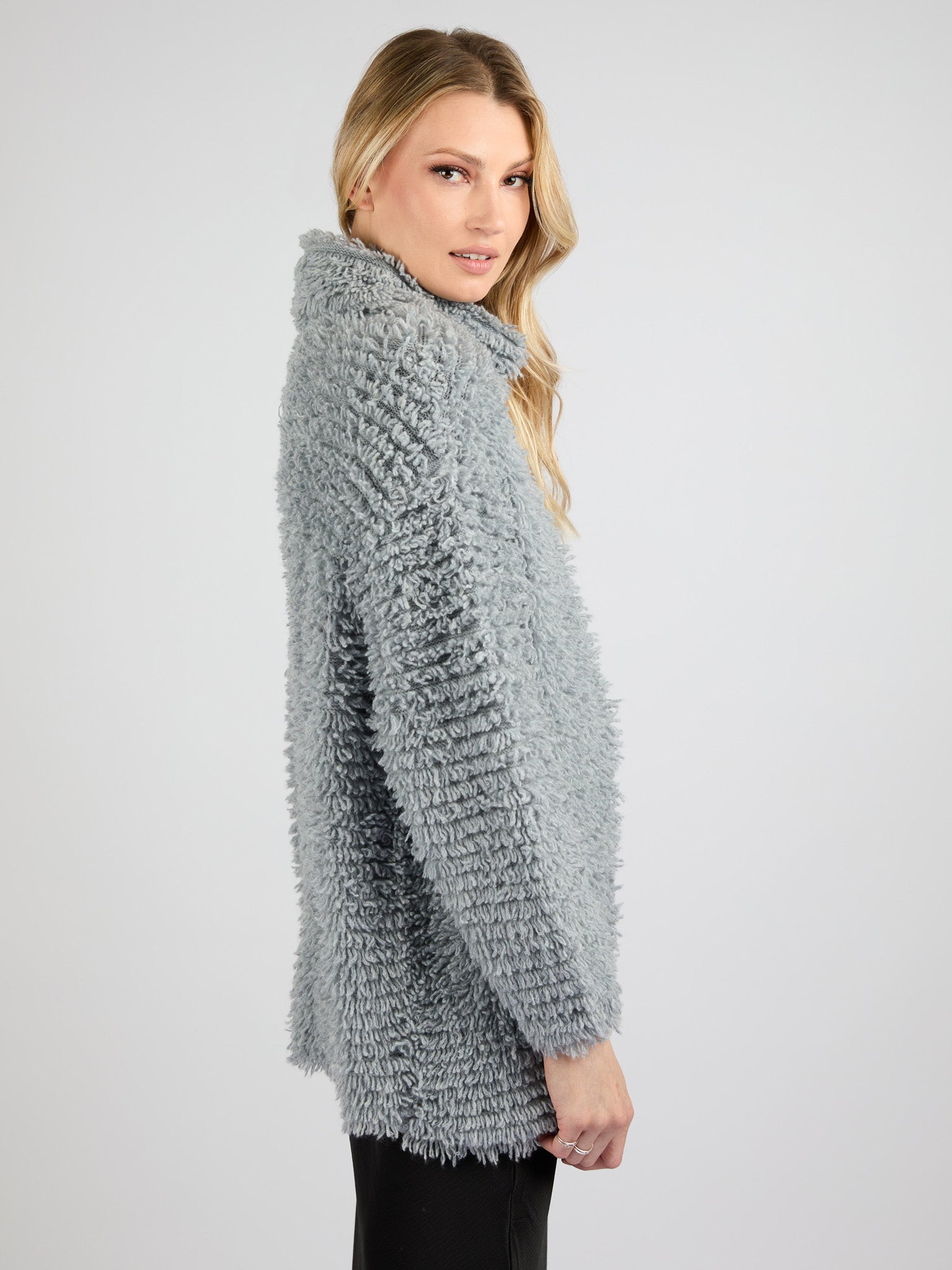 Modern Coat Knitted in Cashmere with a textured fur effect