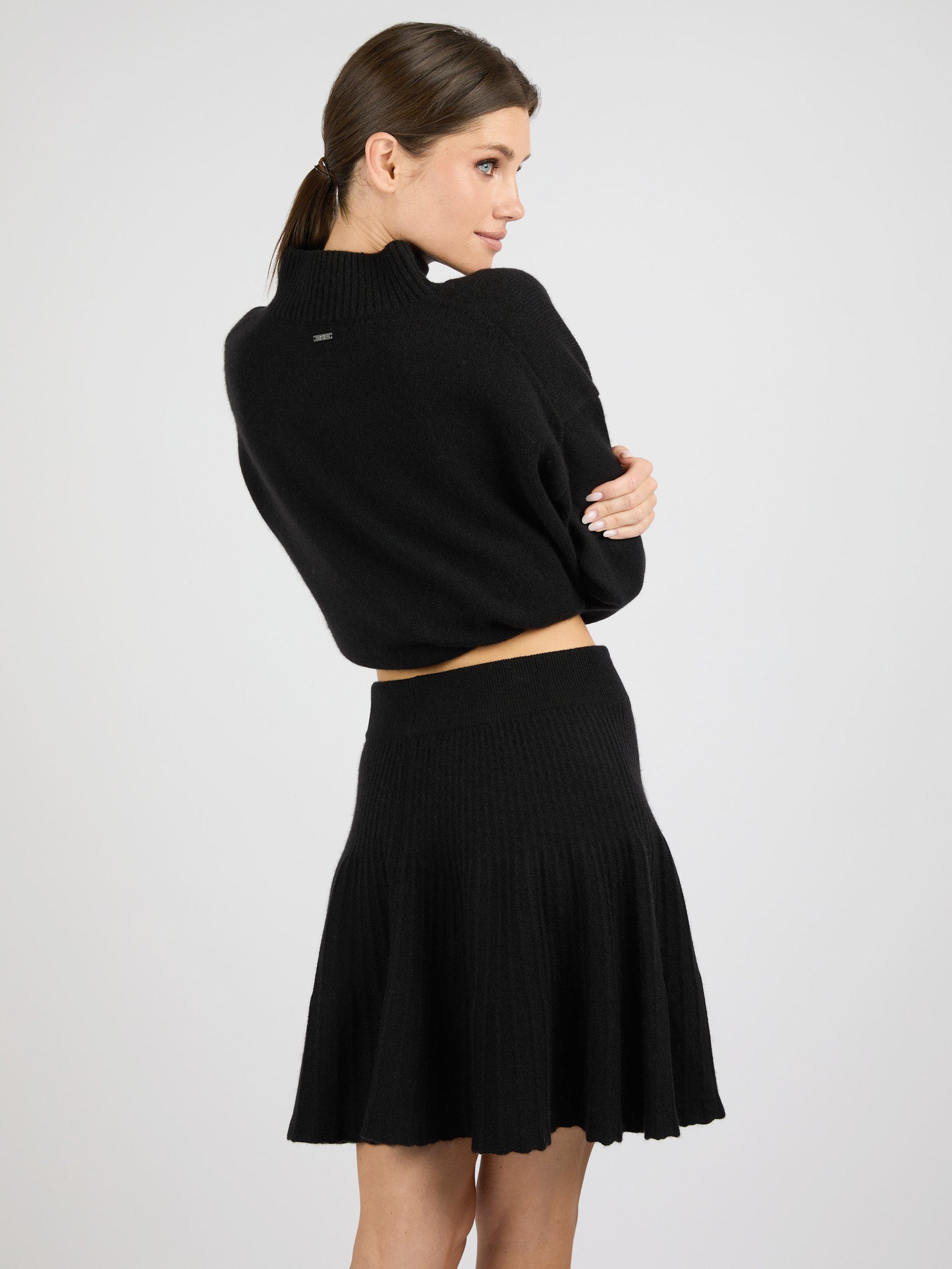 Cashmere Short A-Line Ribbed Skirt