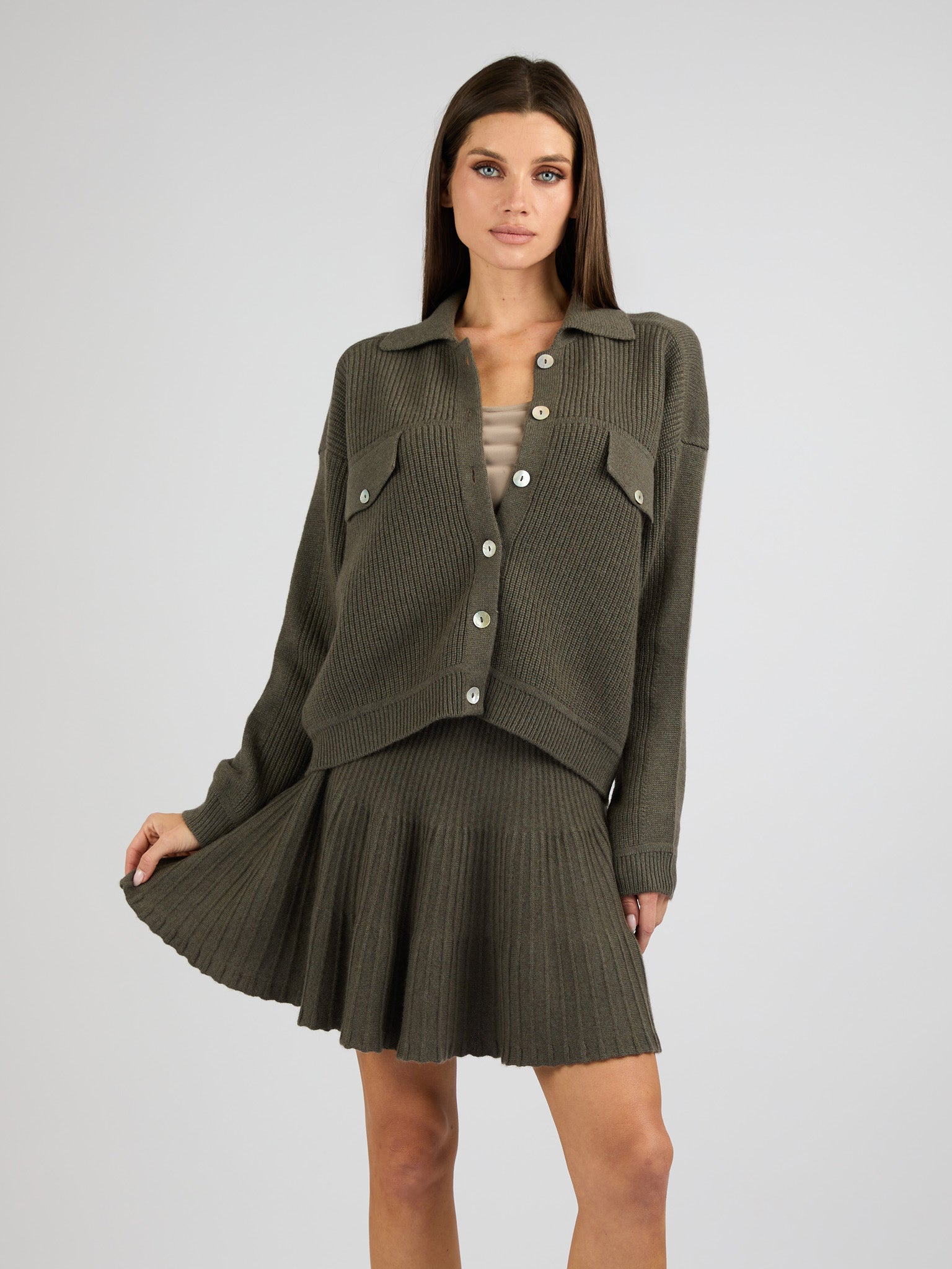 Cashmere Short A-Line Ribbed Skirt