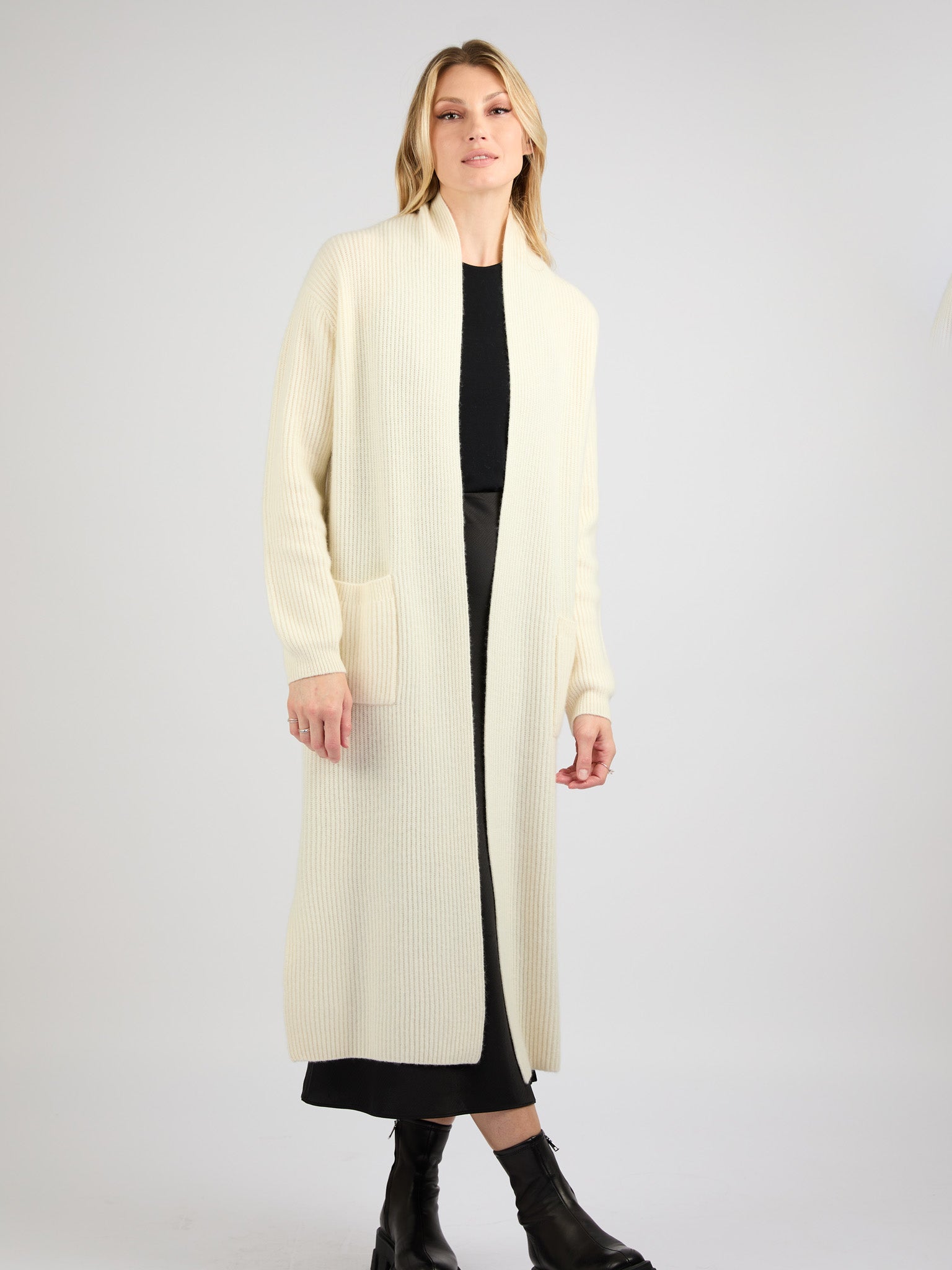 Long Ribbed Cashmere Open Cardigan