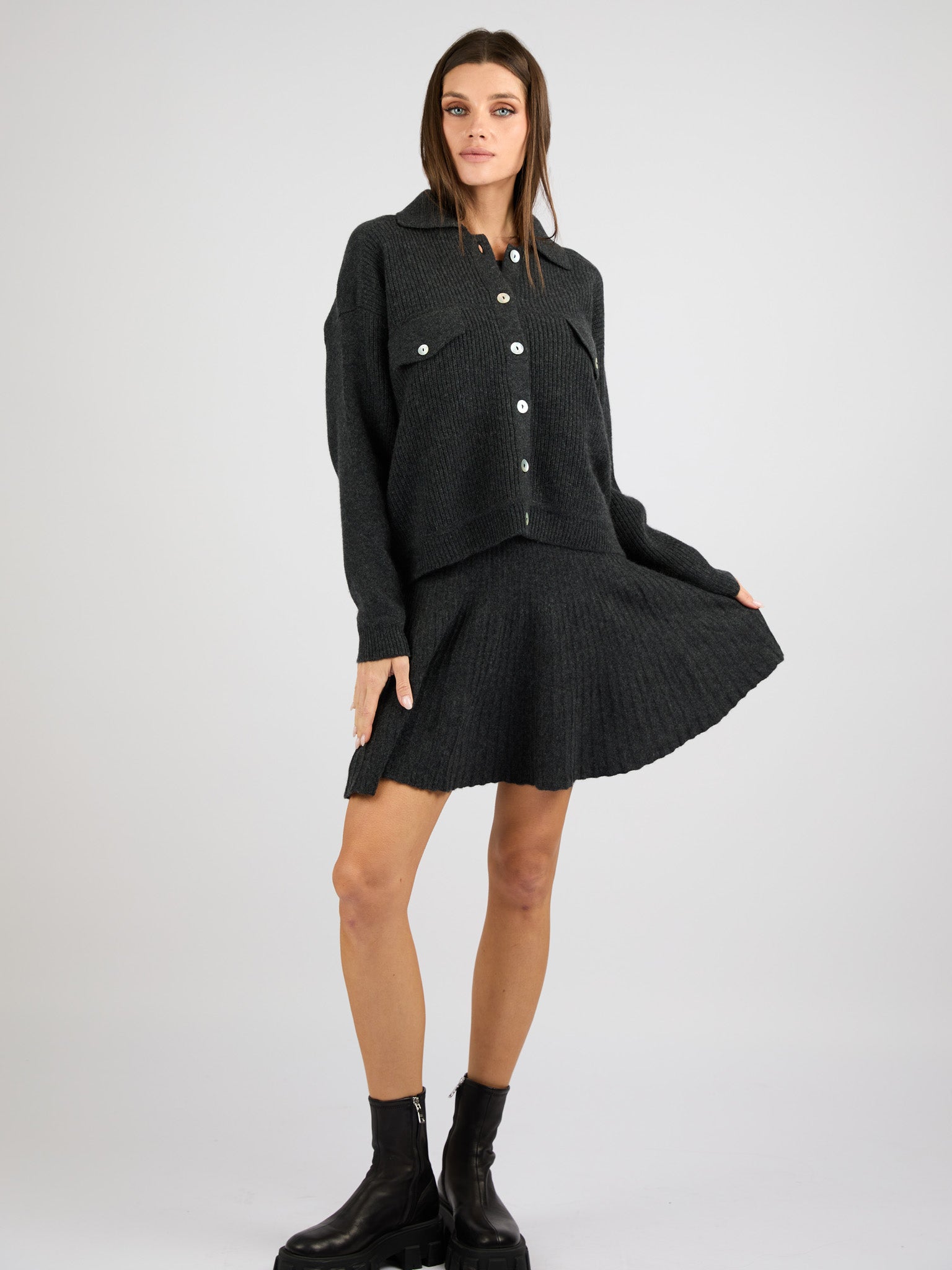 Cashmere Short A-Line Ribbed Skirt