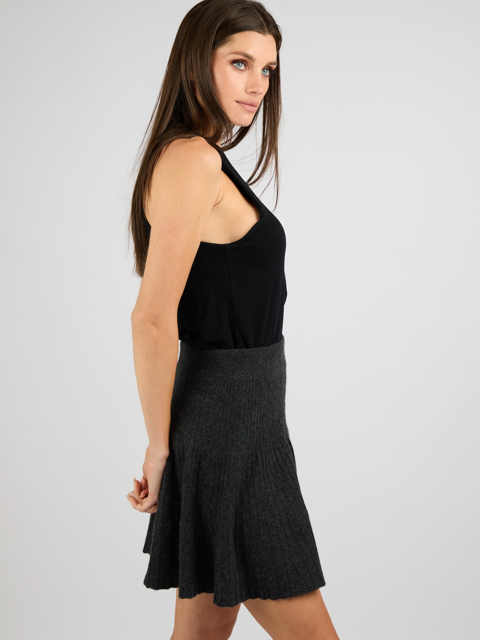 Cashmere Short A-Line Ribbed Skirt