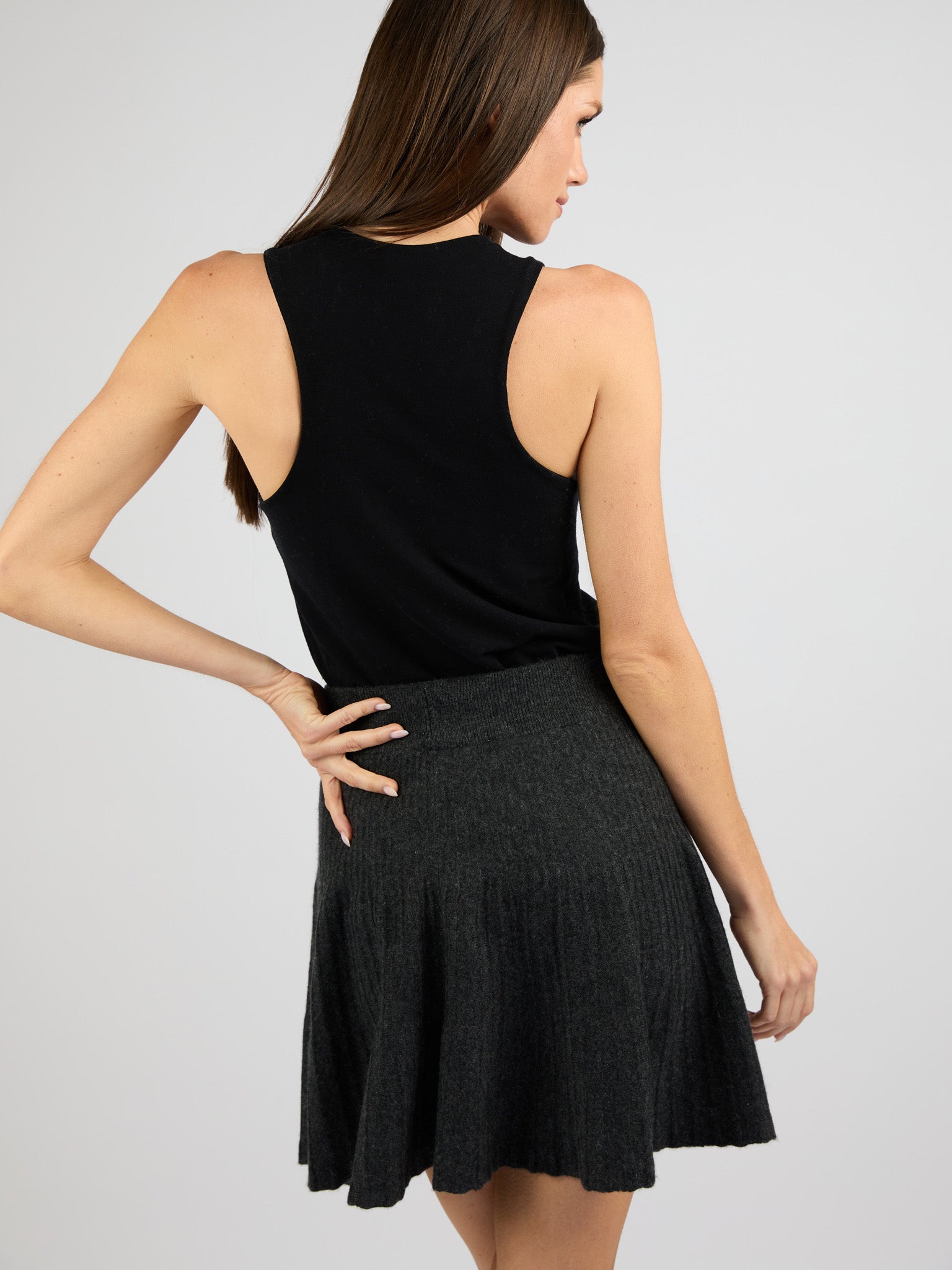 Cashmere Short A-Line Ribbed Skirt