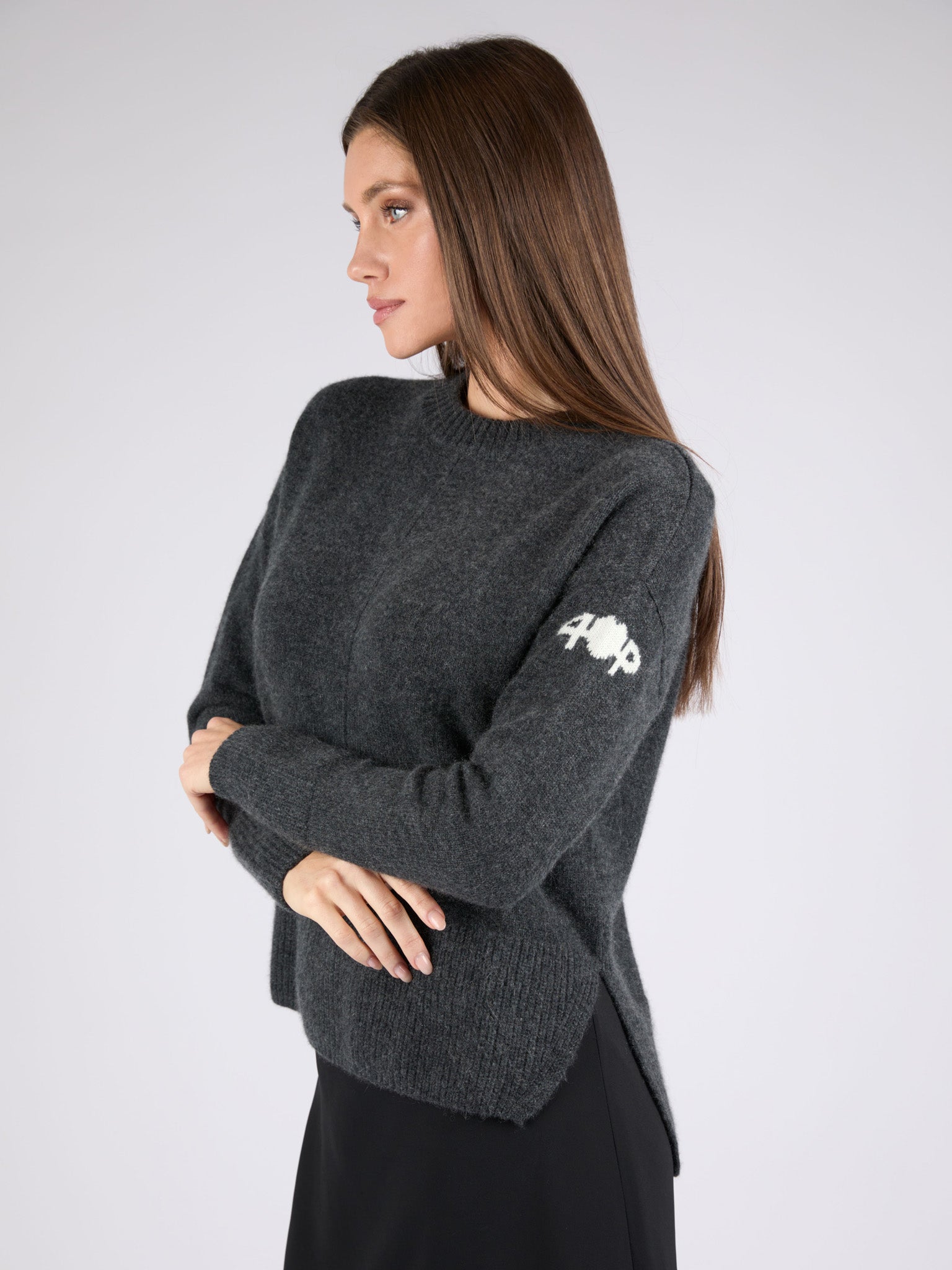 Women Cashmere Crewneck with High/Low hem