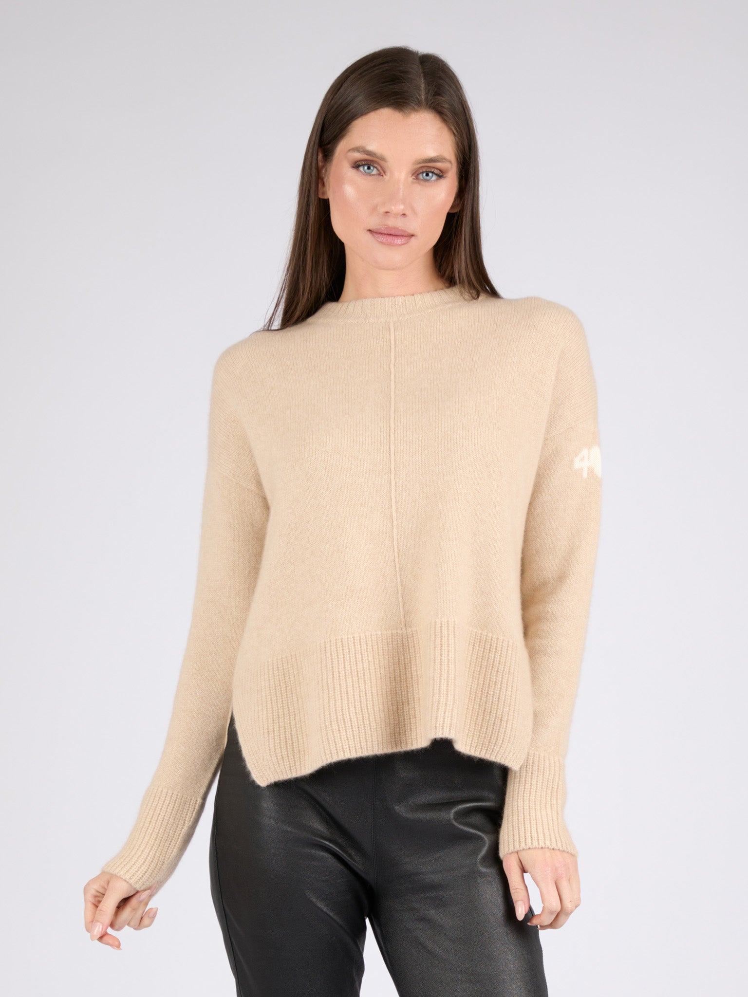 Women Cashmere Crewneck with High/Low hem