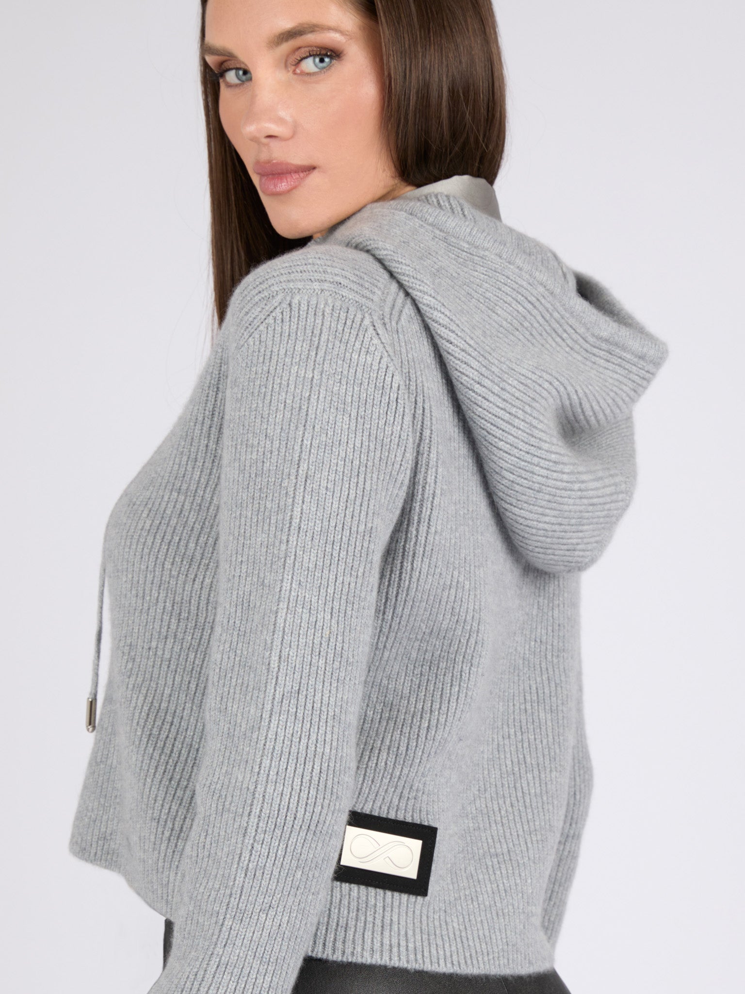 Women Ribbed Cashmere Hoodie Zip-Up