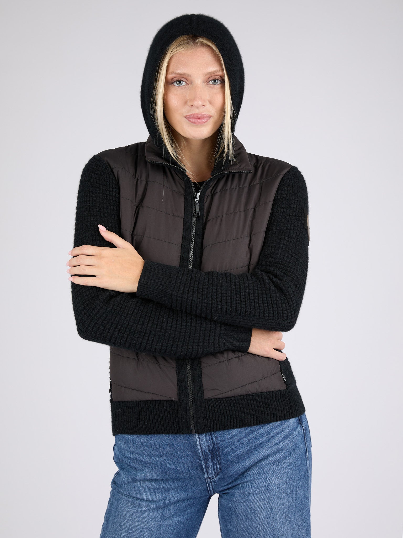 Women Cashmere Puffer Jacket with removable hood