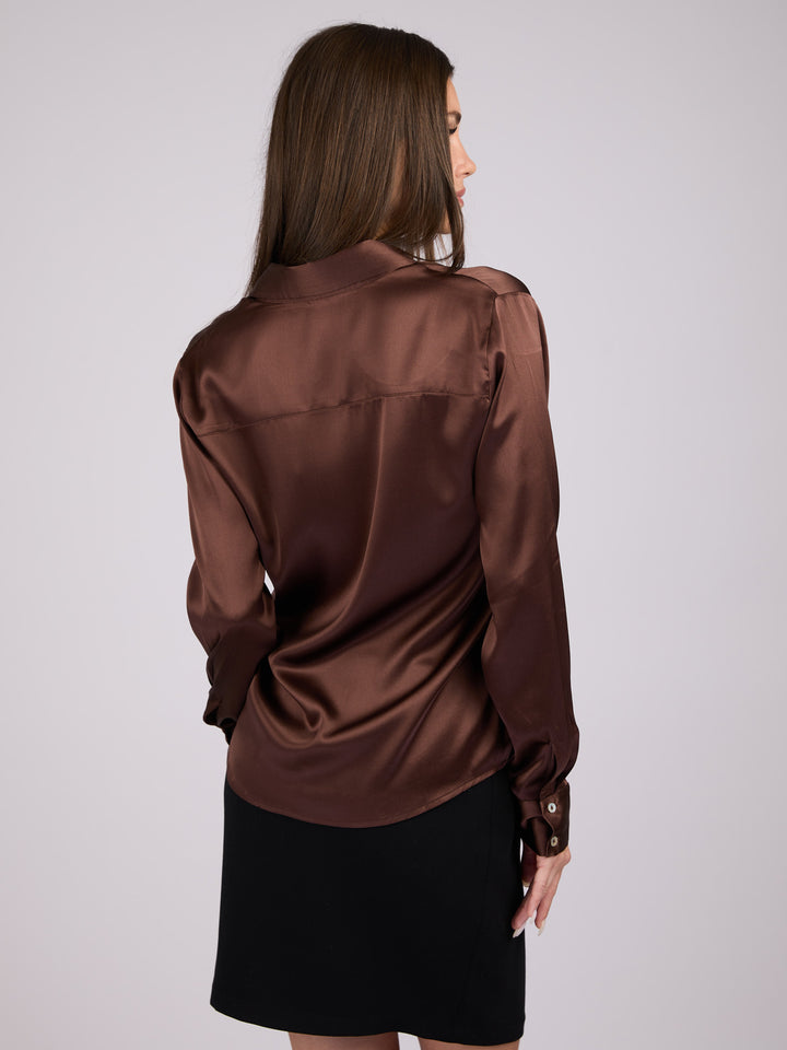 Silk Charmeuse classic button-up shirt #SABLE