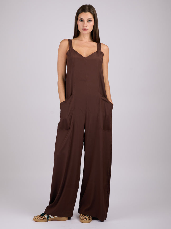 Silk sleeveless jumpsuit with wide legs and side pockets #SABLE 