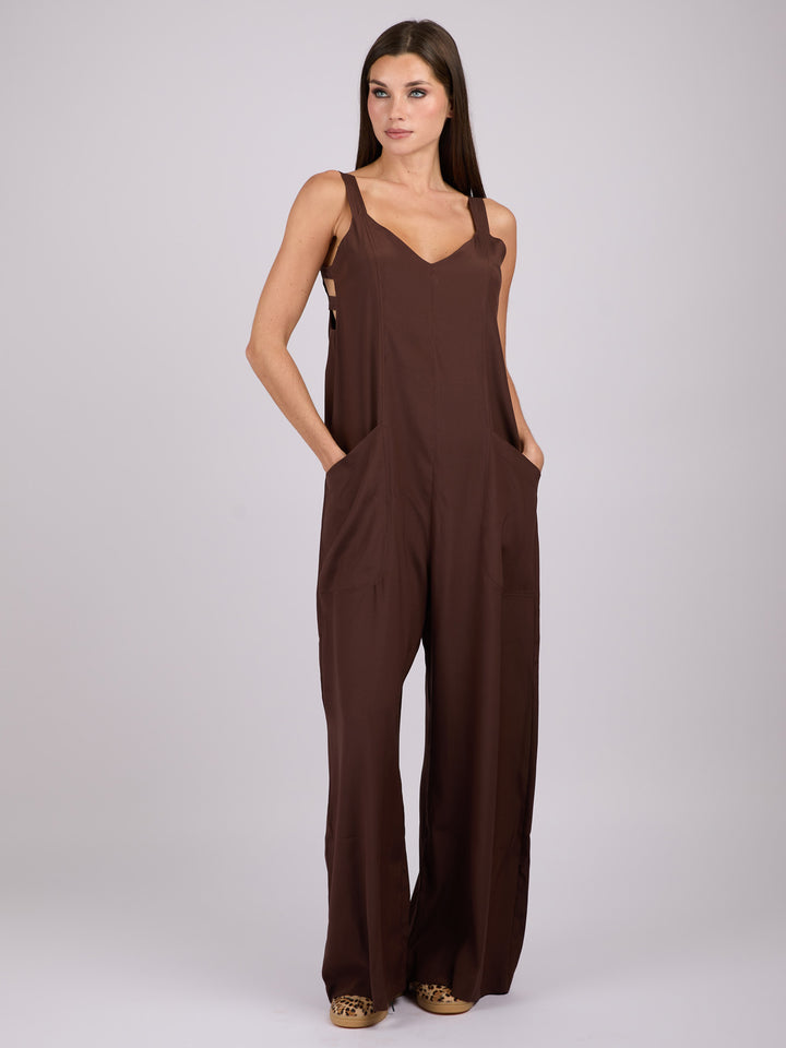 Silk sleeveless jumpsuit with wide legs and side pockets #SABLE 