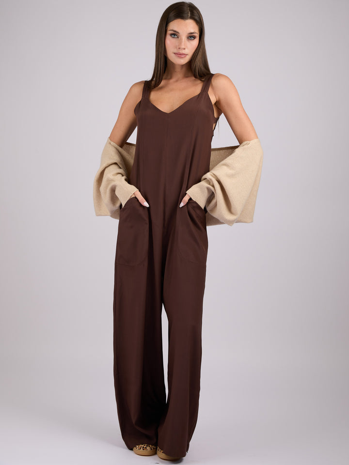 Silk sleeveless jumpsuit with wide legs and side pockets #SABLE 