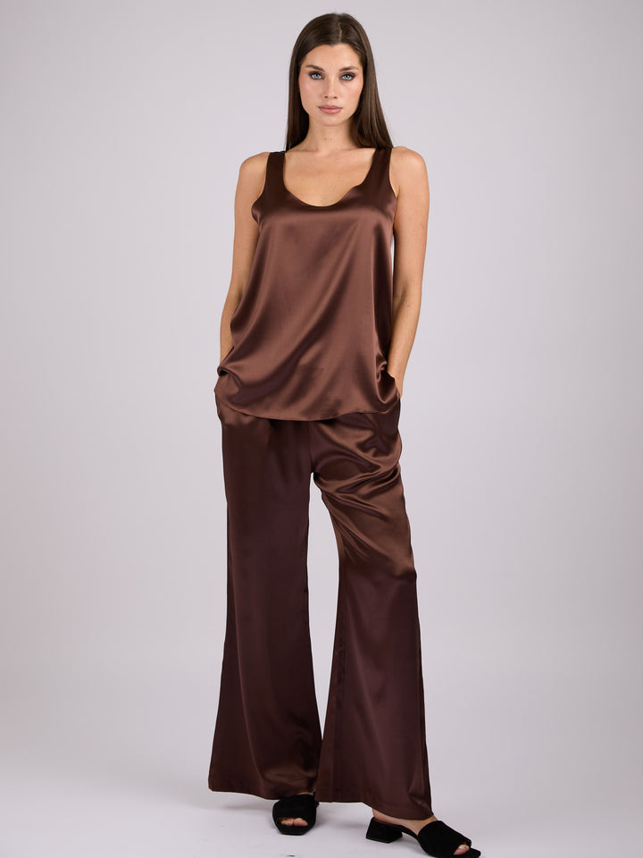 Wide legs Silk Charmeuse pants #SABLE