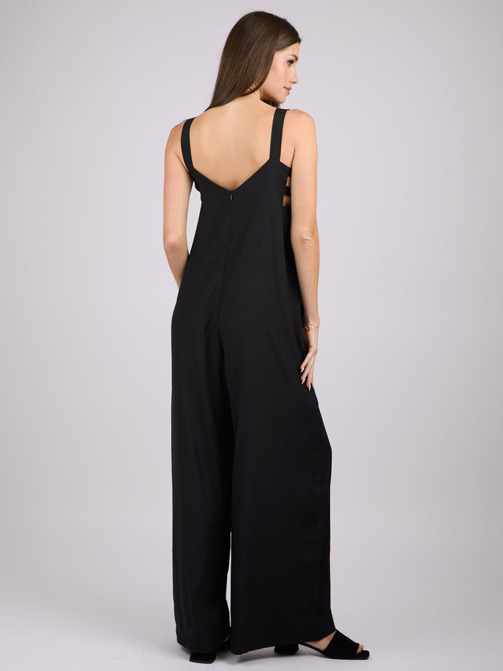Silk sleeveless jumpsuit with wide legs and side pockets #BLACK