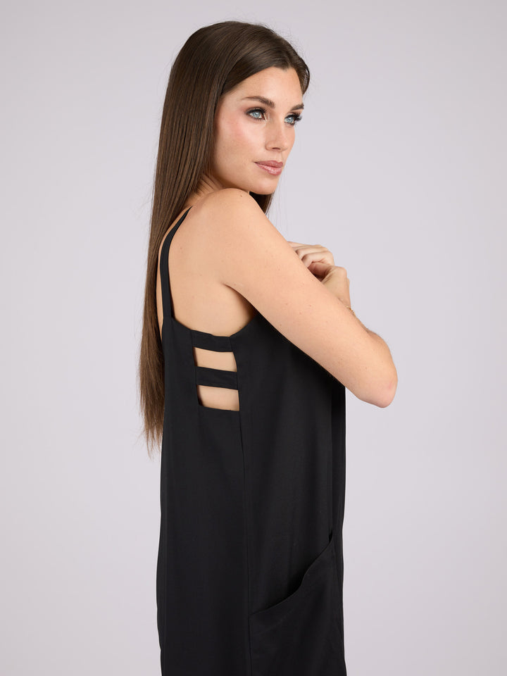Silk sleeveless jumpsuit with wide legs and side pockets #BLACK