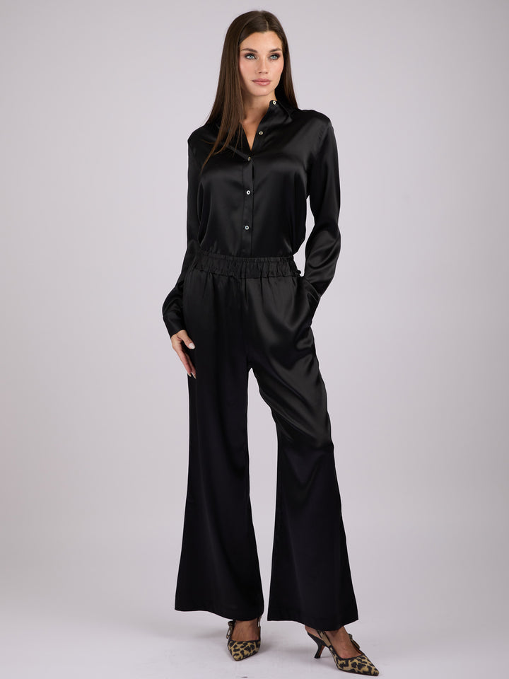 Wide legs Silk Charmeuse pants #BLACK
