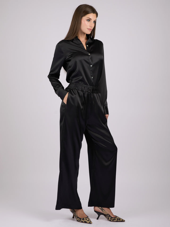 Wide legs Silk Charmeuse pants #BLACK