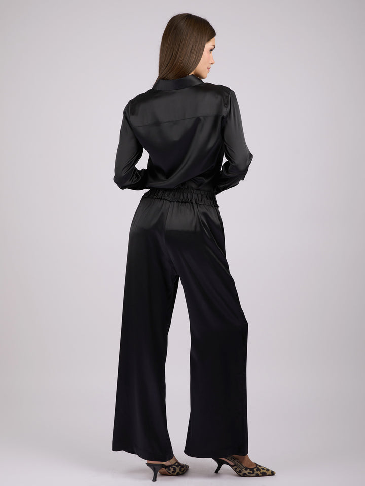 Wide legs Silk Charmeuse pants #BLACK