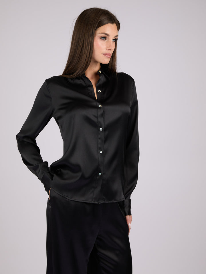 Silk Charmeuse classic button-up shirt #BLACK