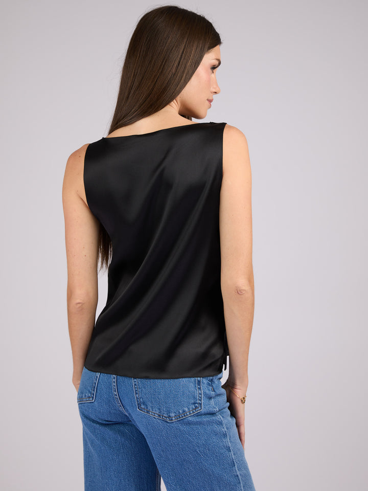 Sleeveless Silk Charmeuse top with round neck #BLACK