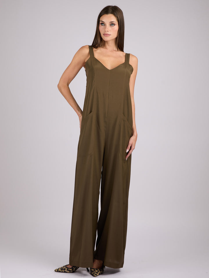 Silk sleeveless jumpsuit with wide legs and side pockets #MOSS