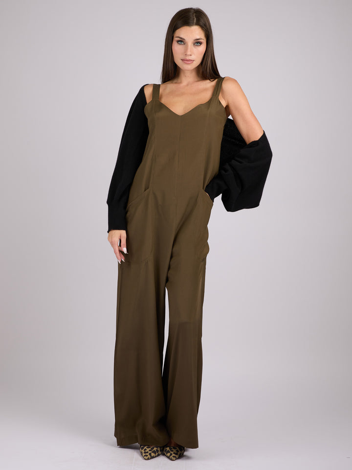 Silk sleeveless jumpsuit with wide legs and side pockets #MOSS