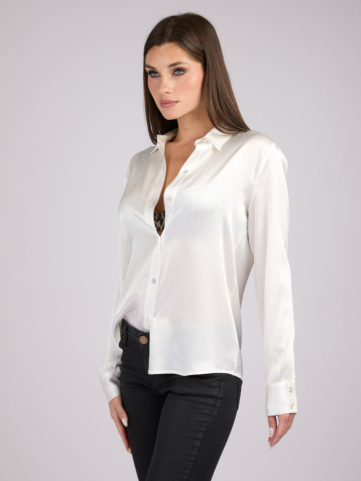 Silk Charmeuse classic button-up shirt #PEARL