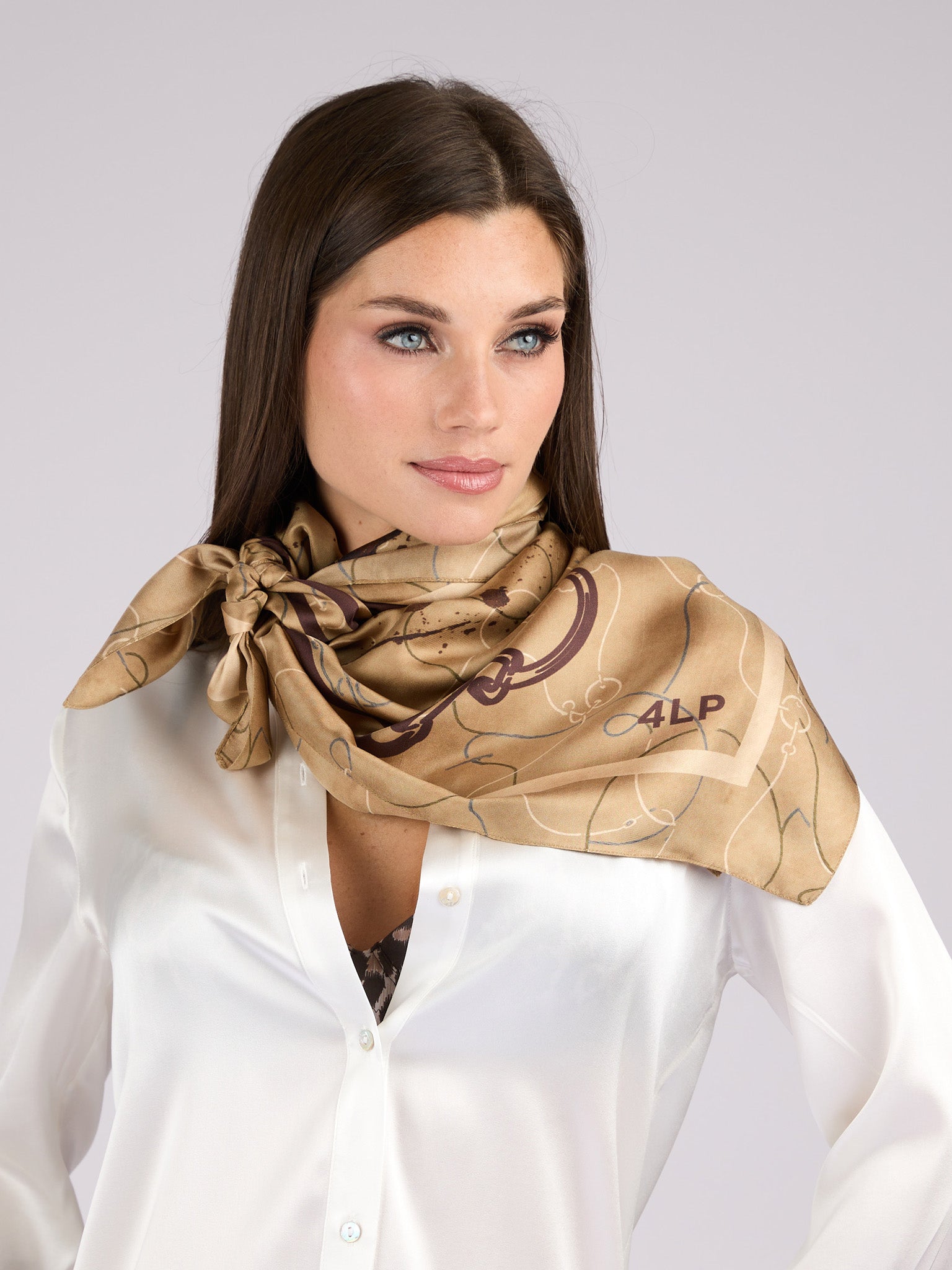 Square Silk Scarf with equestrian theme in 38.5 x 38.5 inches