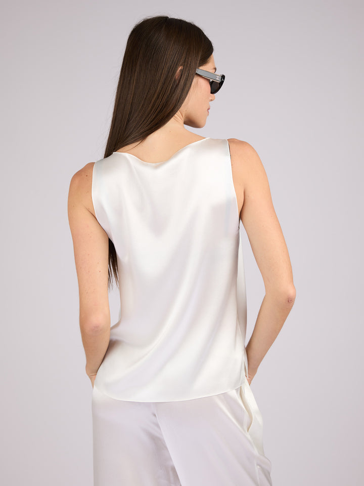 Sleeveless Silk Charmeuse top with round neck #PEARL