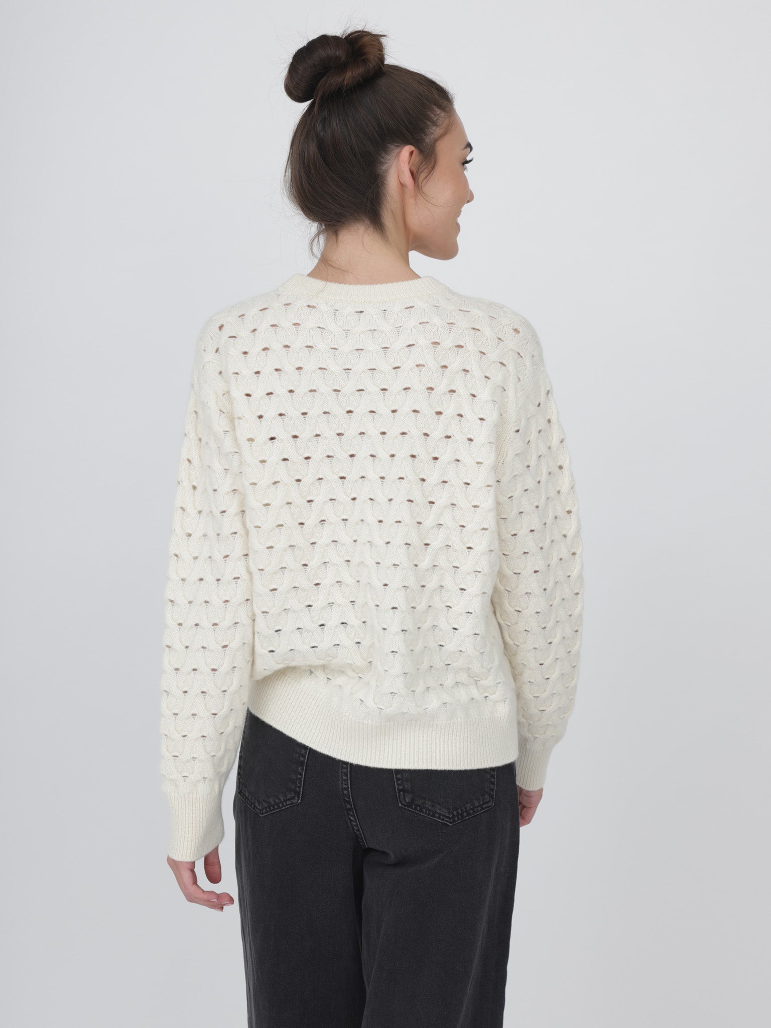 Cashmere Crewneck with Aran/Ajour Stitch