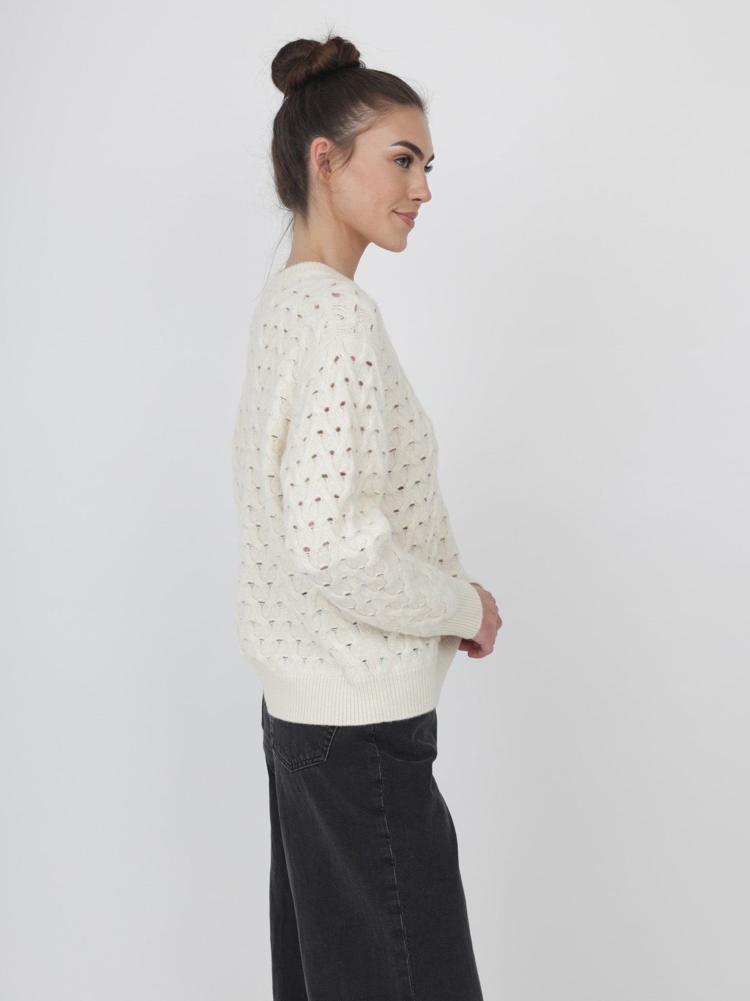 Cashmere Crewneck with Aran/Ajour Stitch