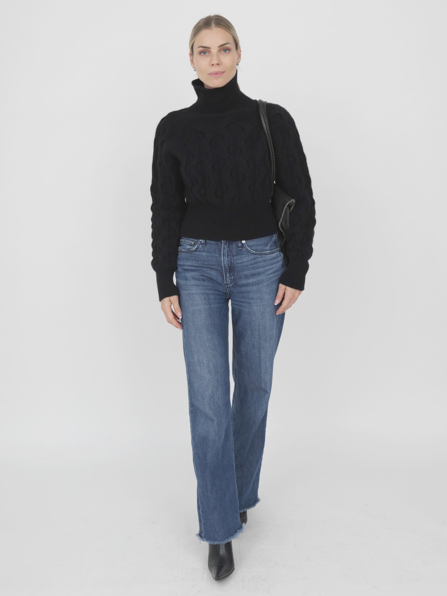 Cashmere Cable Slightly Cropped Turtleneck