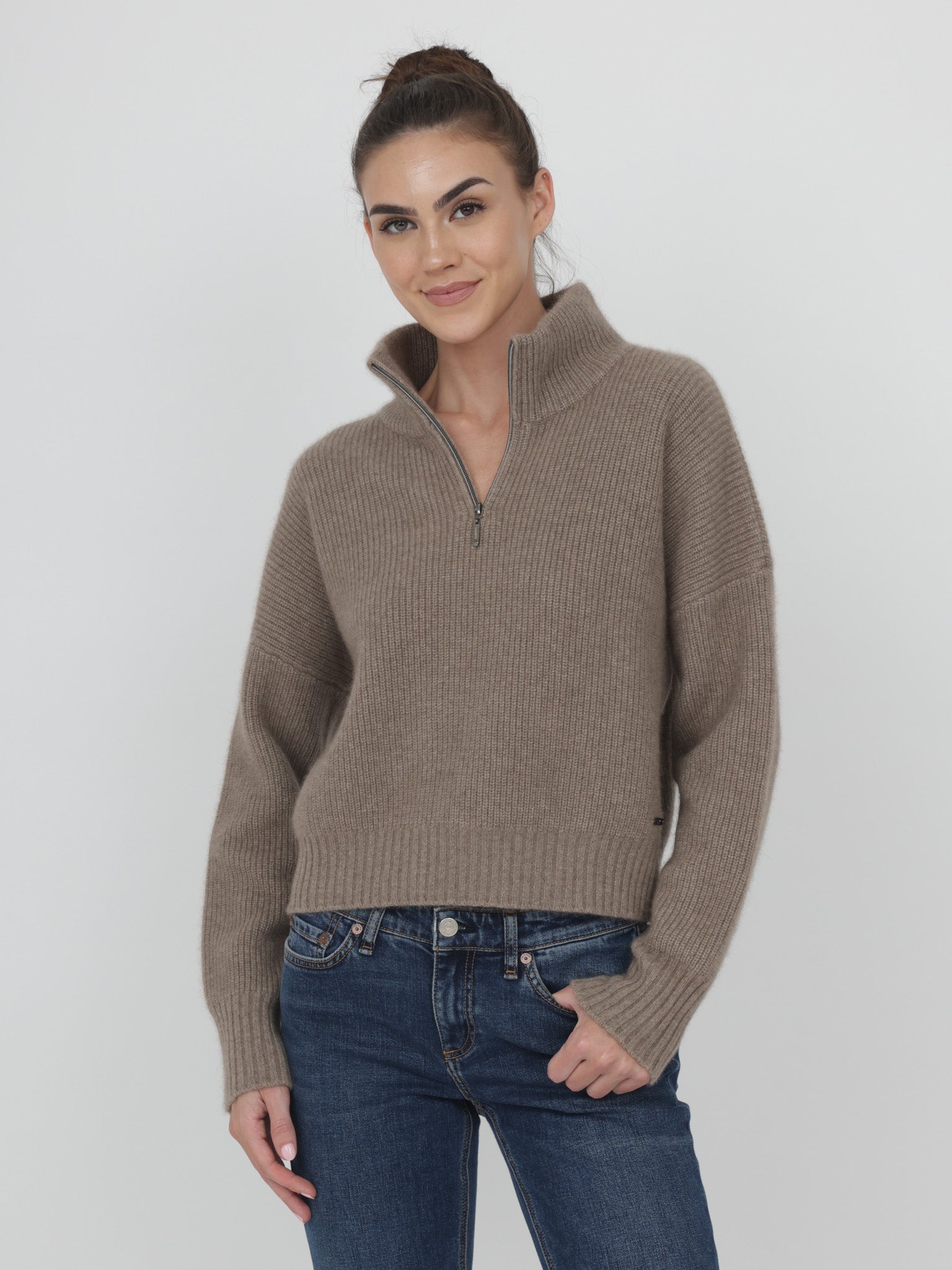 Ribbed Cashmere Quarter Zip