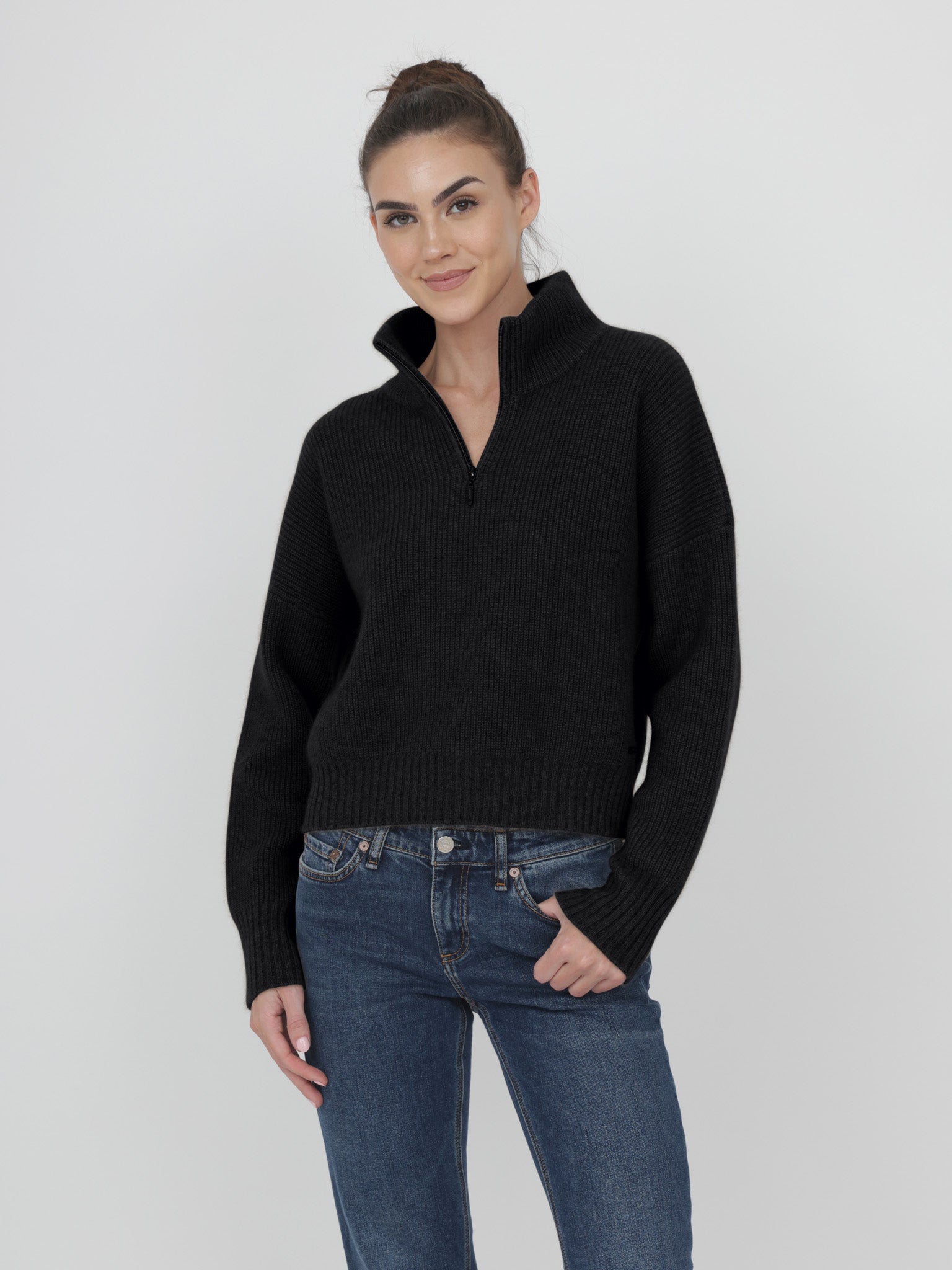 Ribbed Cashmere Quarter Zip