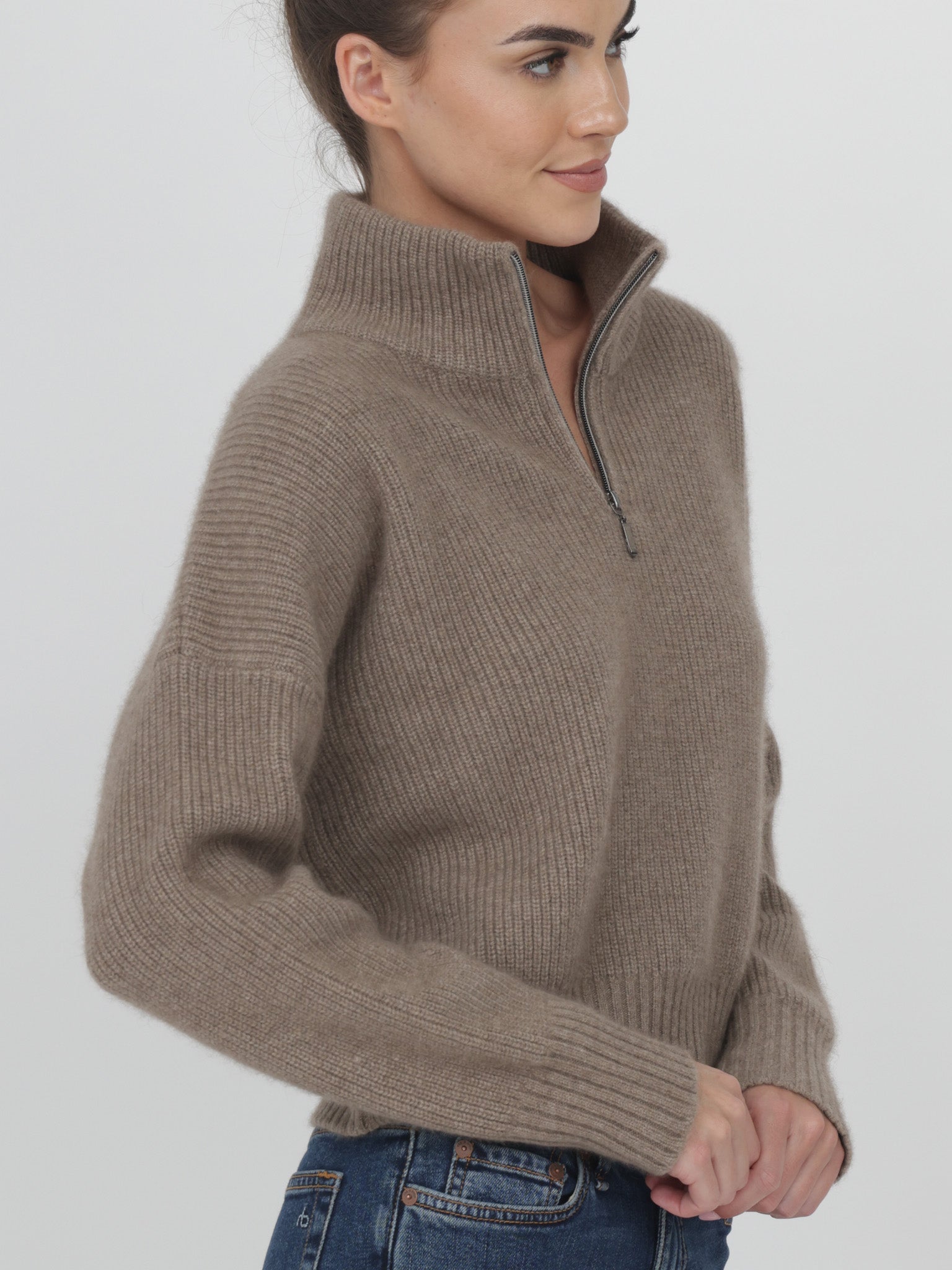 Ribbed Cashmere Quarter Zip