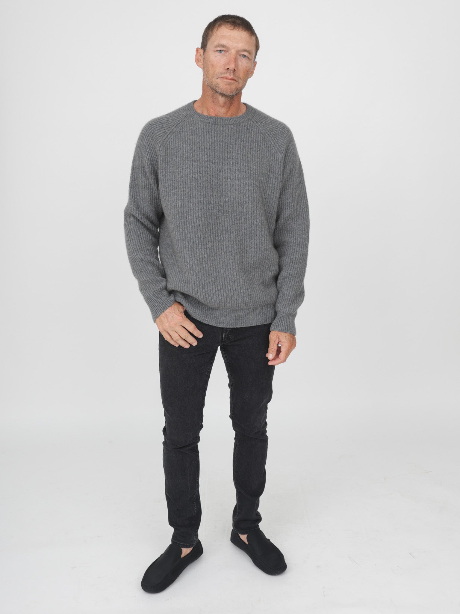 Men Ribbed Crewneck Raglan Sleeves