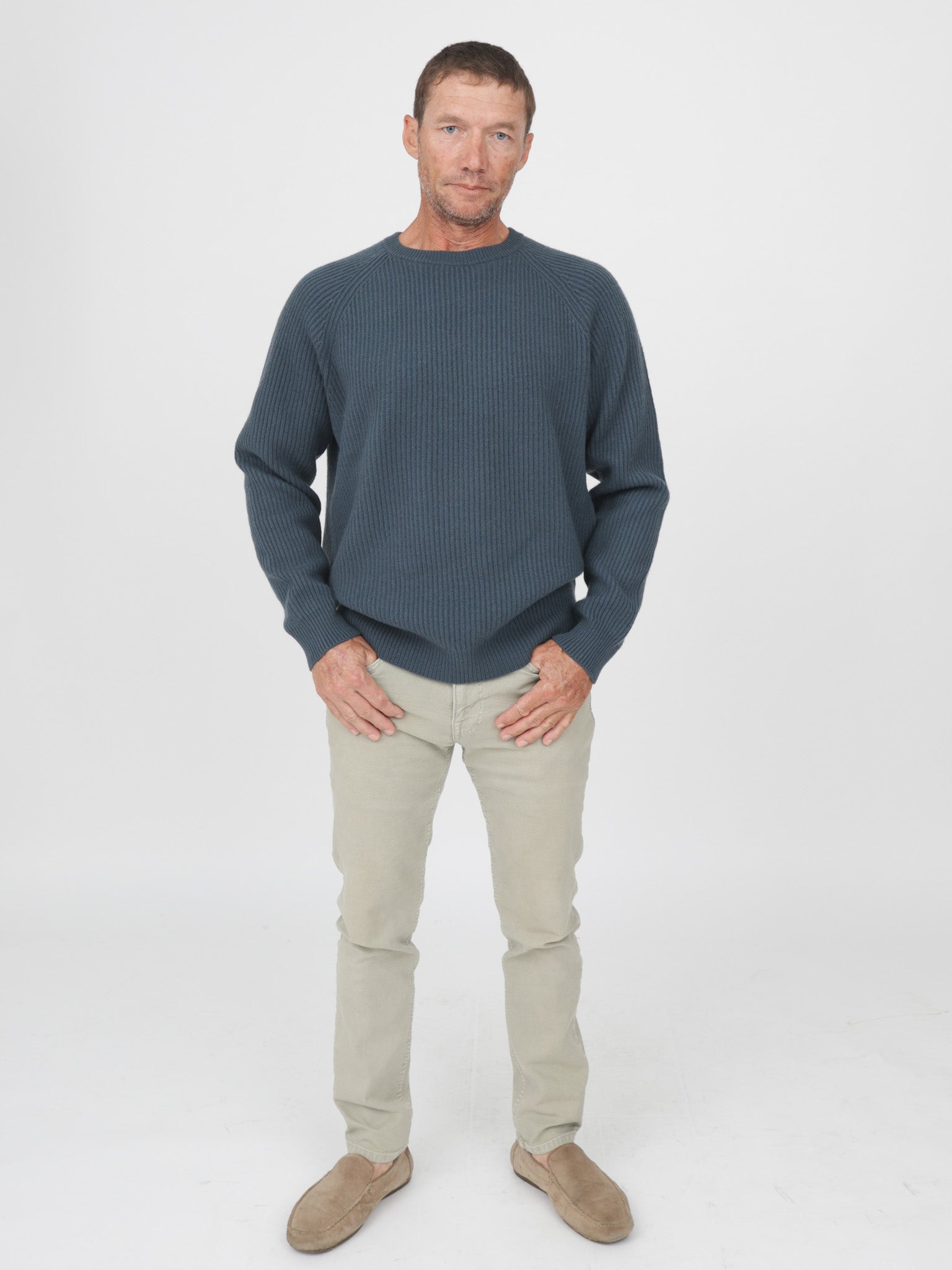 Men Ribbed Crewneck Raglan Sleeves