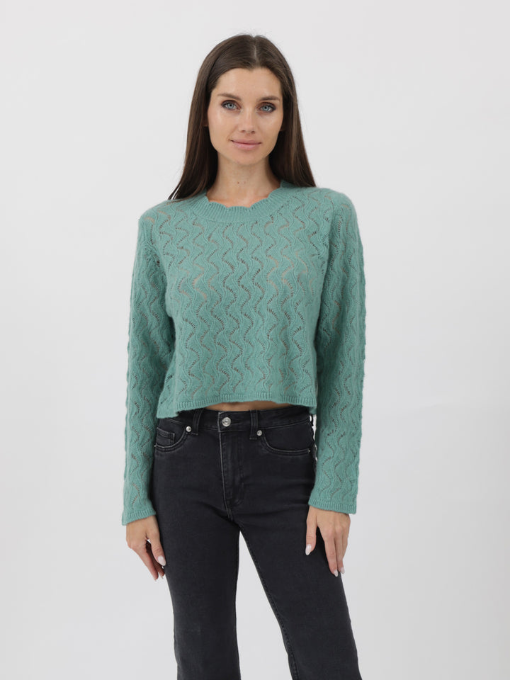 Cashmere Pullover crafted in Exquisite Open Weave Knitwork #JADE