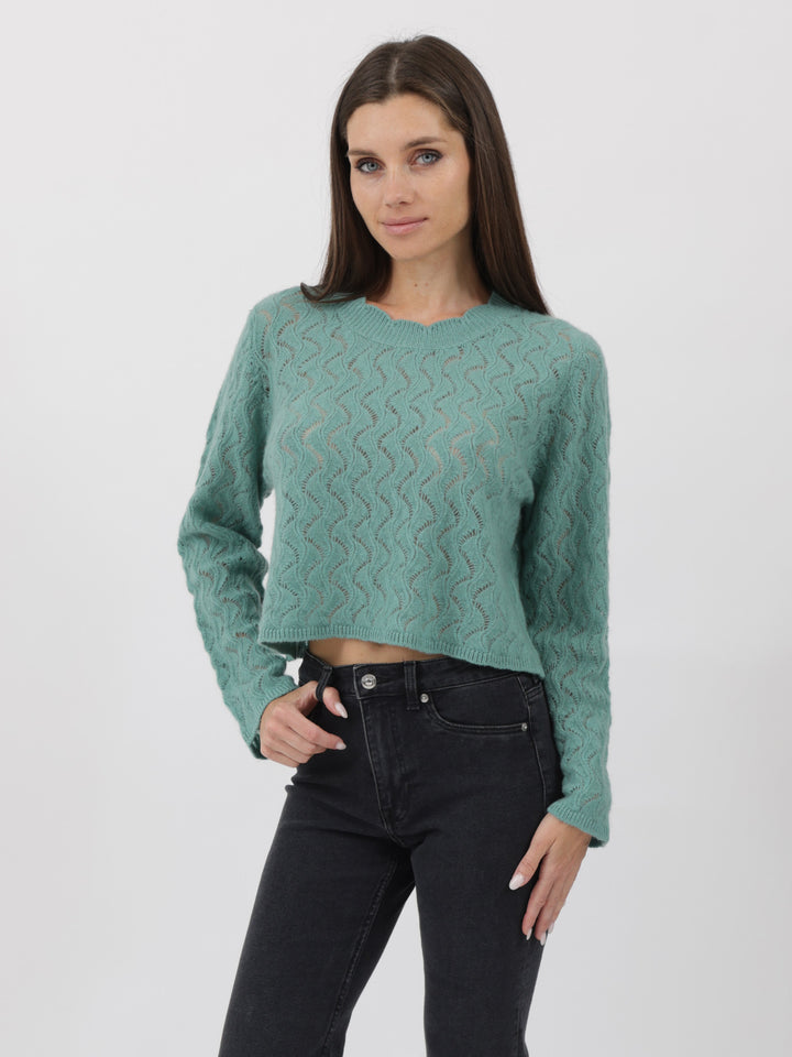 Cashmere Pullover crafted in Exquisite Open Weave Knitwork #JADE