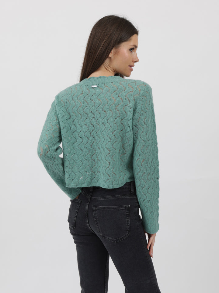 Cashmere Pullover crafted in Exquisite Open Weave Knitwork #JADE