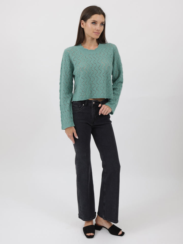 Cashmere Pullover crafted in Exquisite Open Weave Knitwork #JADE