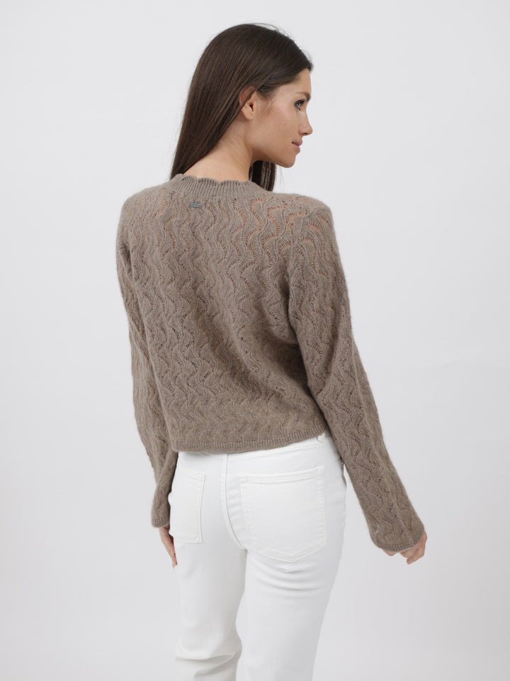 Cashmere Pullover crafted in Exquisite Open Weave Knitwork #FAWN