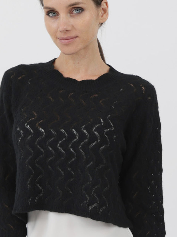 Cashmere Pullover crafted in Exquisite Open Weave Knitwork #BLACK