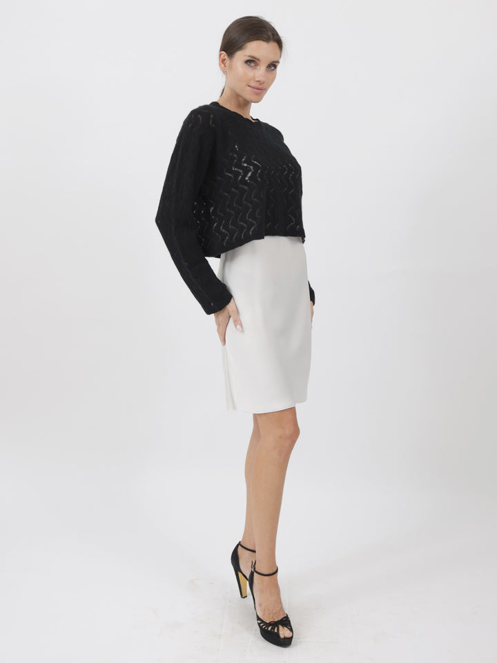 Cashmere Pullover crafted in Exquisite Open Weave Knitwork #BLACK