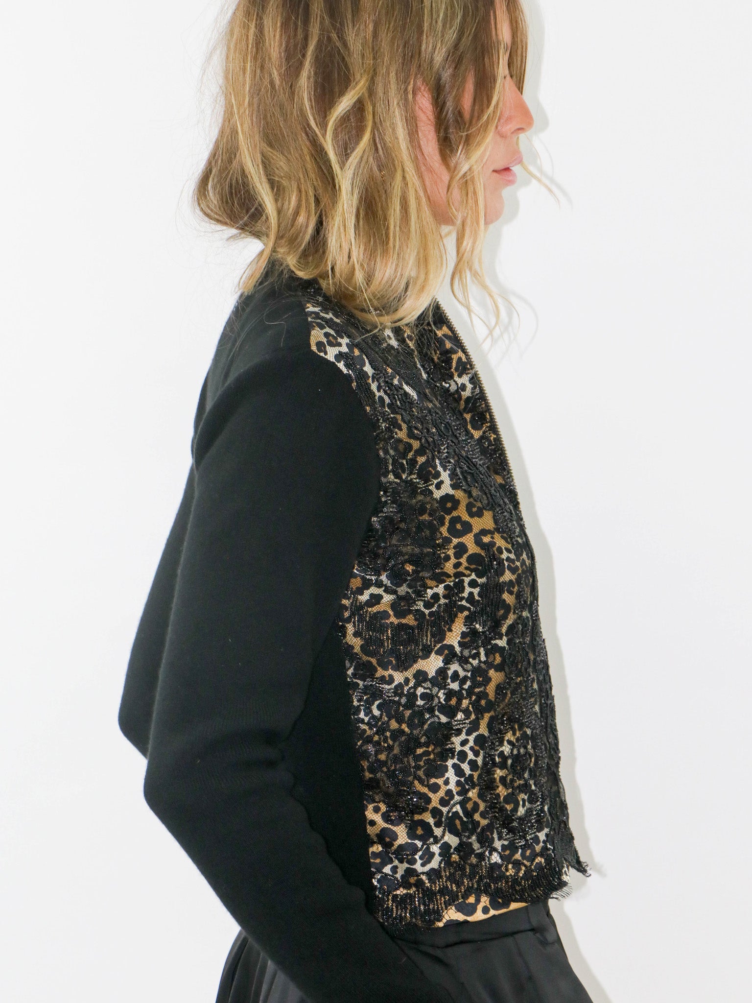 Cashmere and hand beaded French lace Cardigan